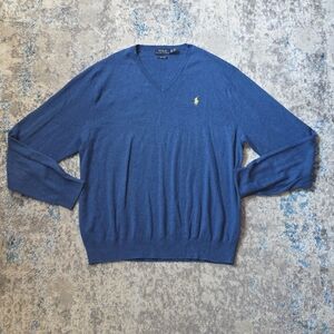 Polo Ralph Lauren Men's XXL 100% Pima Cotton‎ V-Neck Sweater Blue